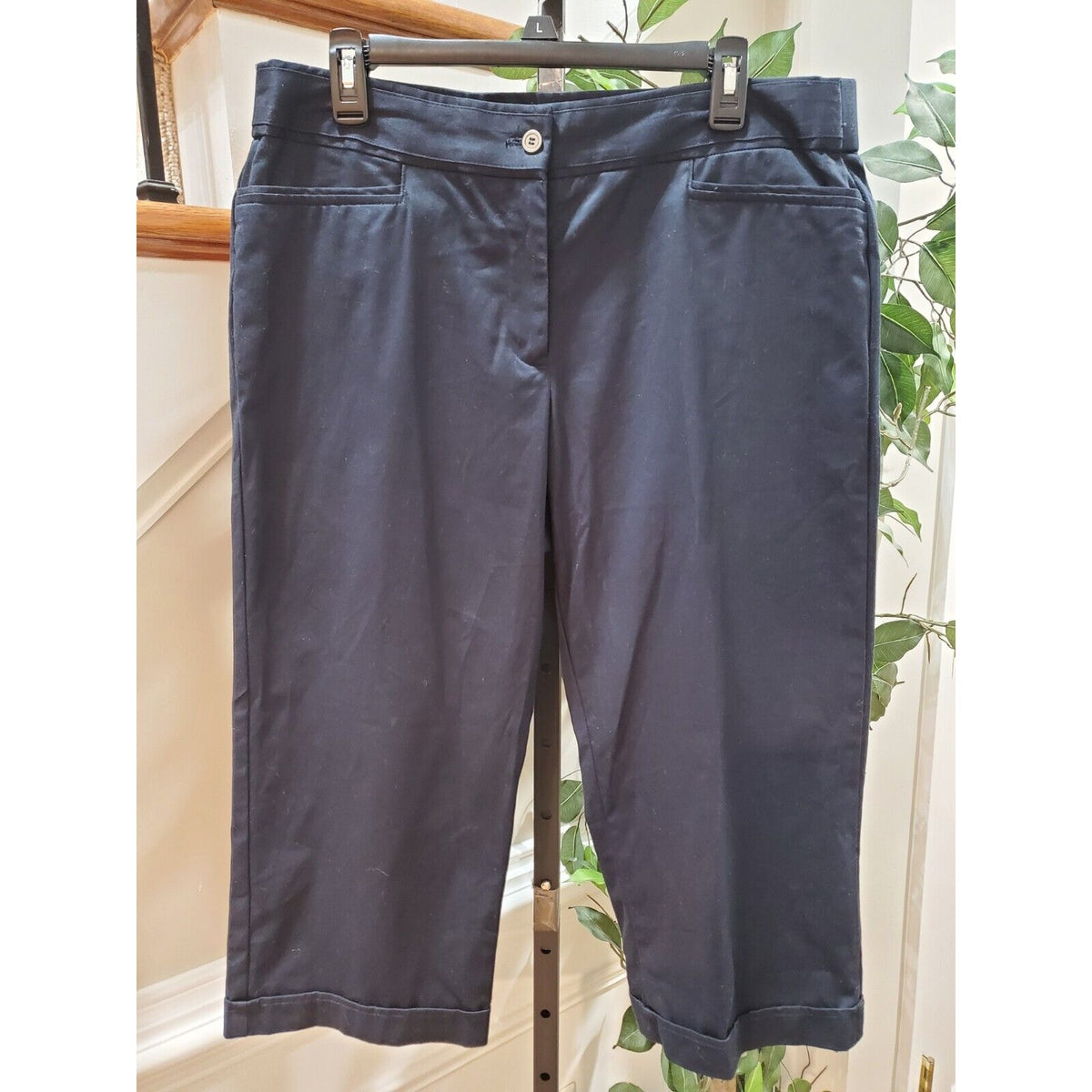 Sag Harbor Womens Blue Solid Cotton Casual Crop Length Stretch Capri Pants 14P