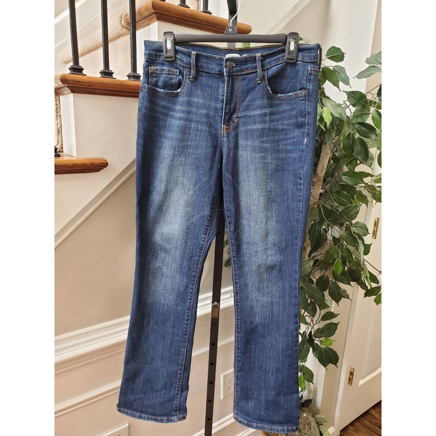 Old Navy Women's Blue Denim Cotton Mid Rise Curvy Bootcut Jeans Pants 8 Short