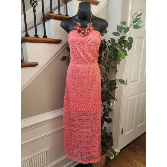 No Boundaries Women's Pink 100% Polyester Off The Shoulder Knee Length Dress L/G
