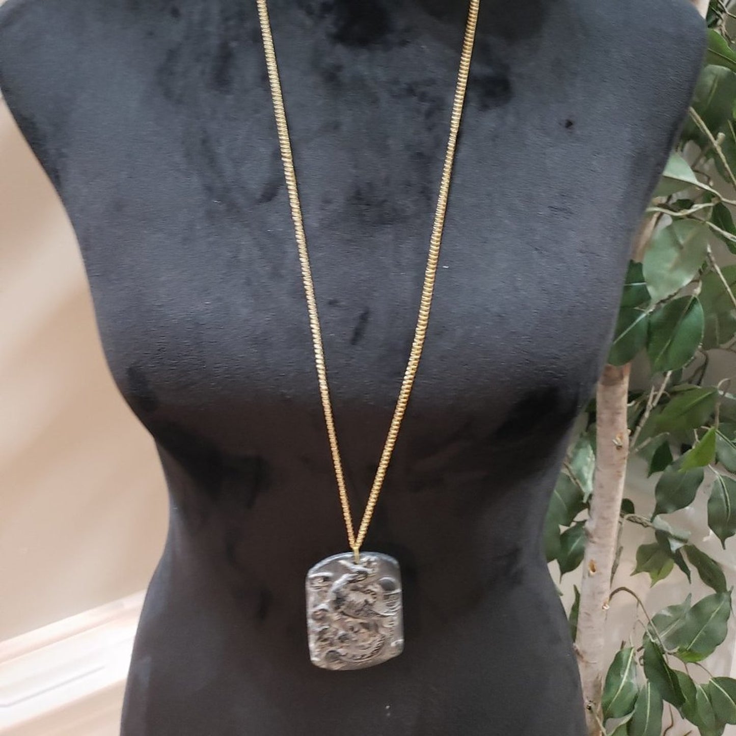 Charcoal Opsidium Phoenix Heavy Pewter Charm Pendant Gold Necklace
