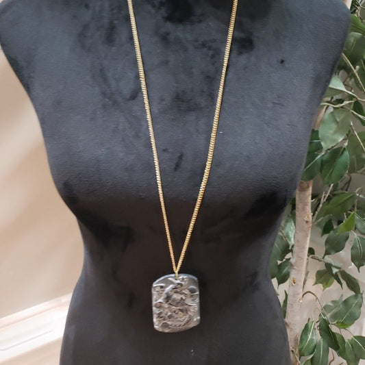 Charcoal Opsidium Phoenix Heavy Pewter Charm Pendant Gold Necklace