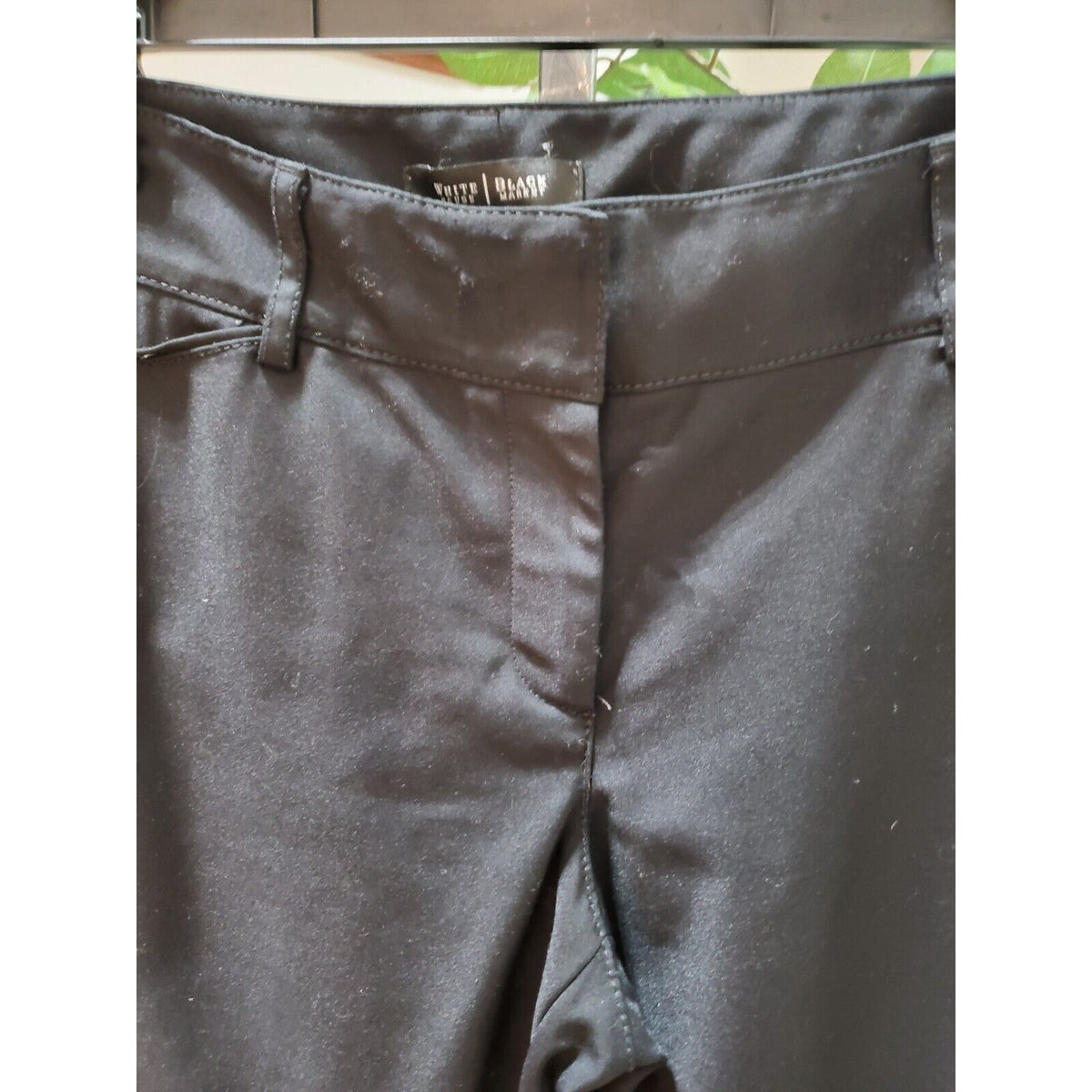 White House Black Market Women Black Cotton Straight Leg Belt Loops Pant Size 6R