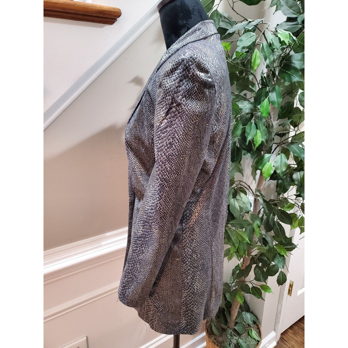 Cigliano Women Gray Polyester Single Breasted Long Sleeve Jacket Blazer Size 4