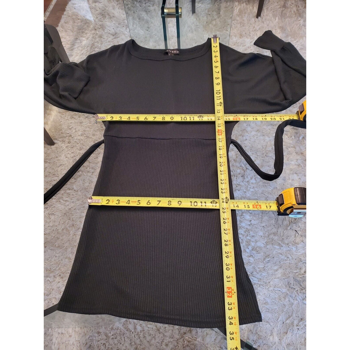 Revamped Women's Green Polyester Round Neck Long Sleeve Knee Length Dress Medium