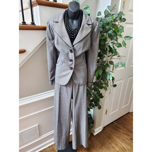 Semantiks Women's Gray Polyester Single Breasted Blazer & Pant 2 Pc's Suit 16W