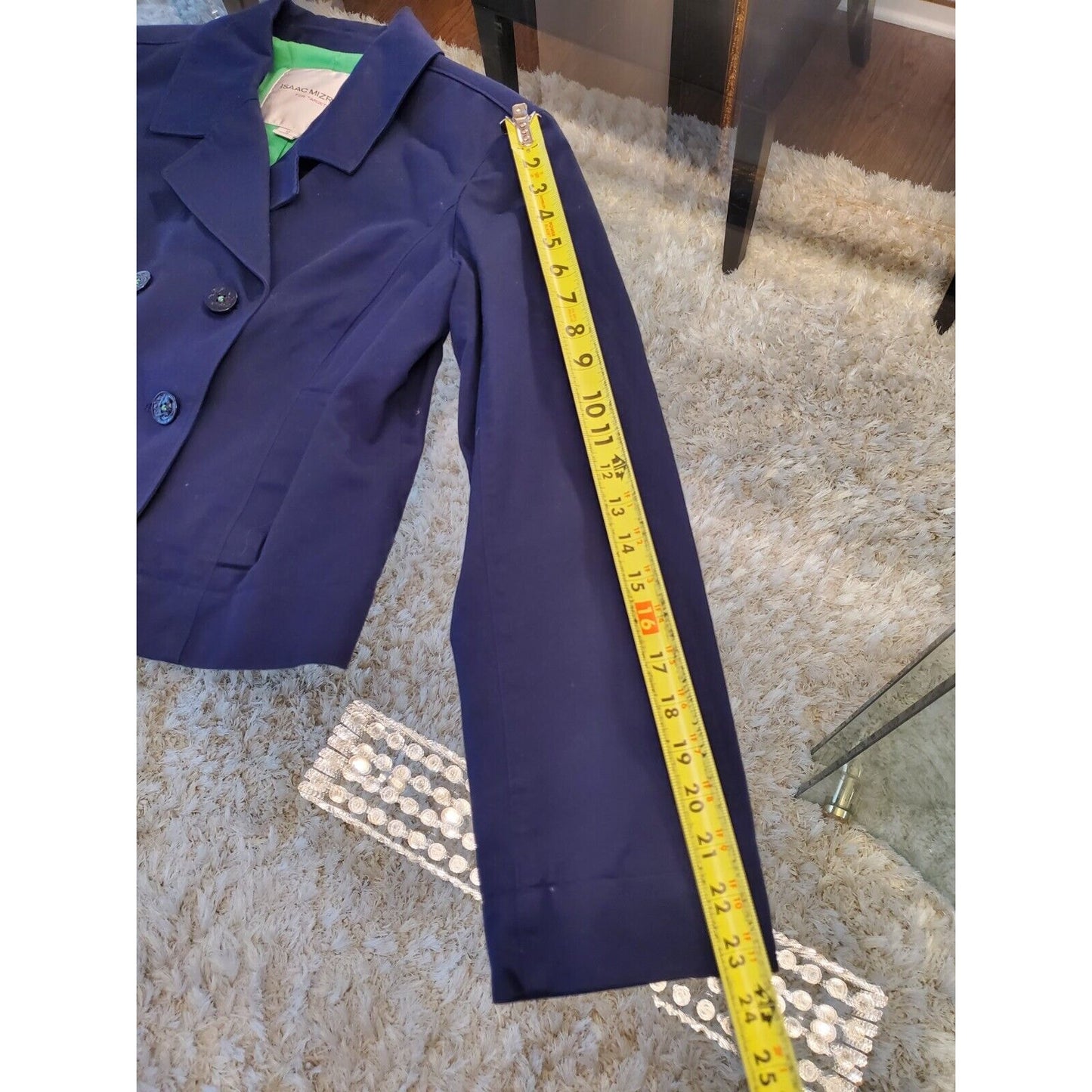 Isaac Mizrahi Women's Blue Cotton Double Breasted Long Sleeve Jacket Blazer 12