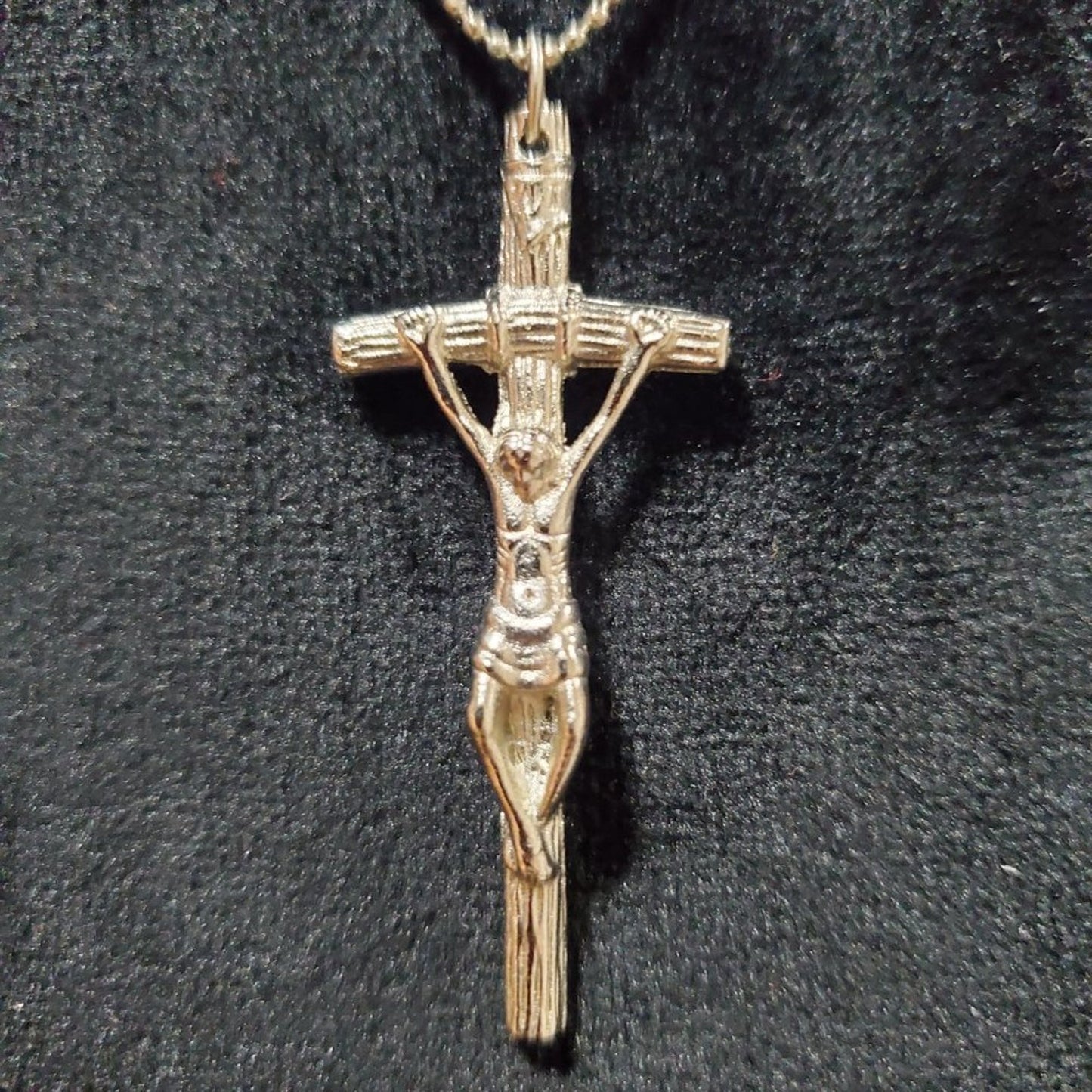 Womens Gold Tone Long Hanging Jesus Religious Cross Pendant Necklace