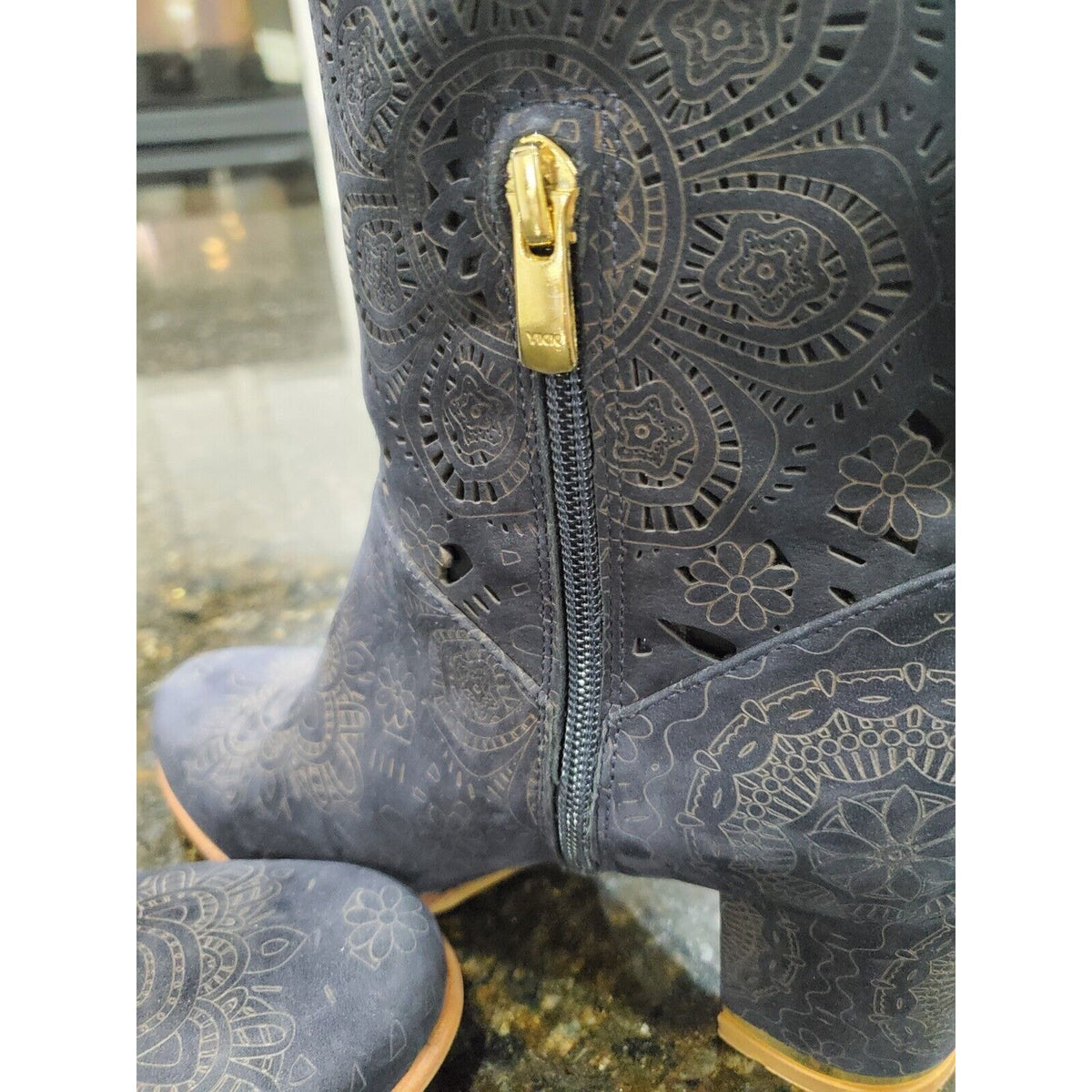 BATE Women's Blue Mid-Calf Modern Western Cowboy Chunky Heel Boot Size 37