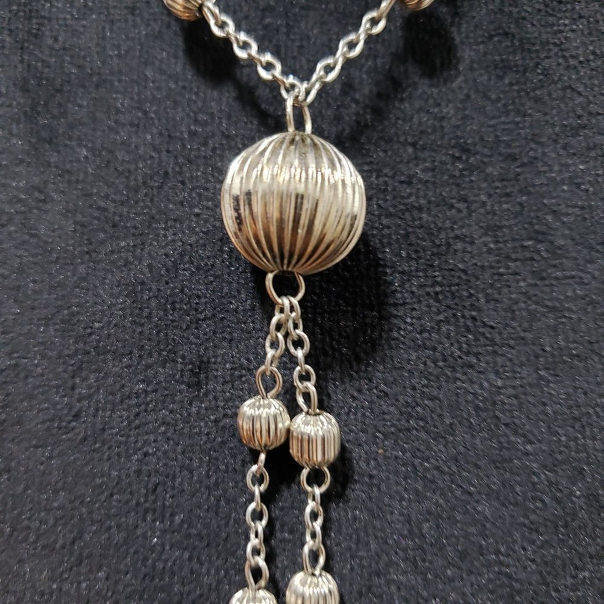 Women's Silver Stones Ball Tassel Chain Stylish Necklace