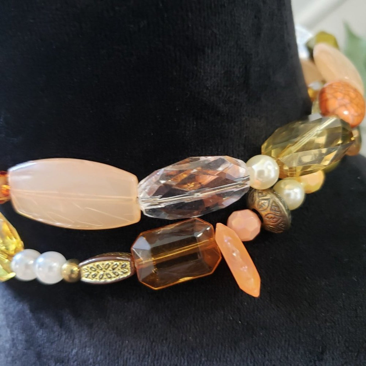 Women's Multicolor Gemstone Bead 2 Strand Statement Chunky Necklace