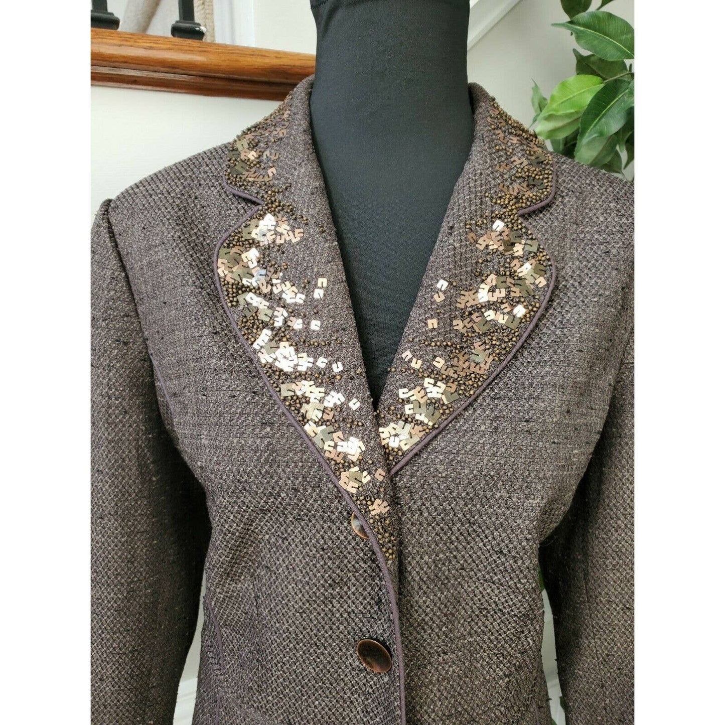 Coldwater Creek Women's Brown100% Polyester Long Sleeve Buttons Casual Blazer