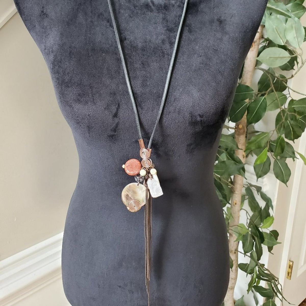 Women's Acrylic Gemstone Tassel Pendant Necklace Jewelry Party