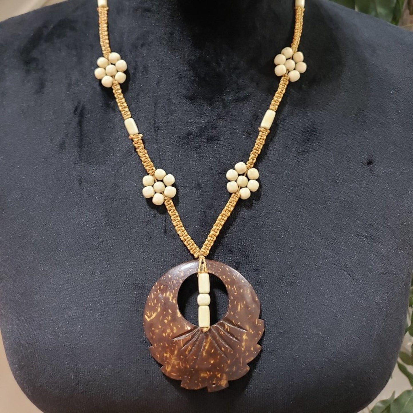 Womens Cream Color Beads Teardrop Brown Pendant Necklace