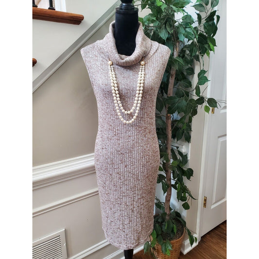 Jon & Anna Khaki Ribbed Cowl Neck Sleeveless Knee Length Hacci Dress Large