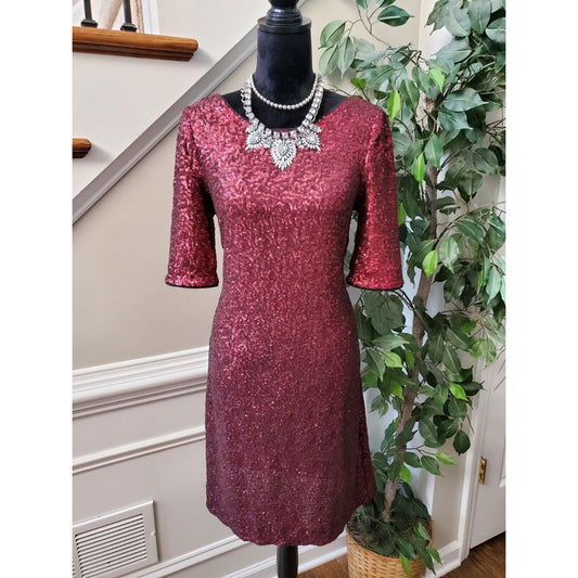 Betsey Johnson Women's Burgundy Ombre Sequin Valentine's Day Party Dress Sz 6