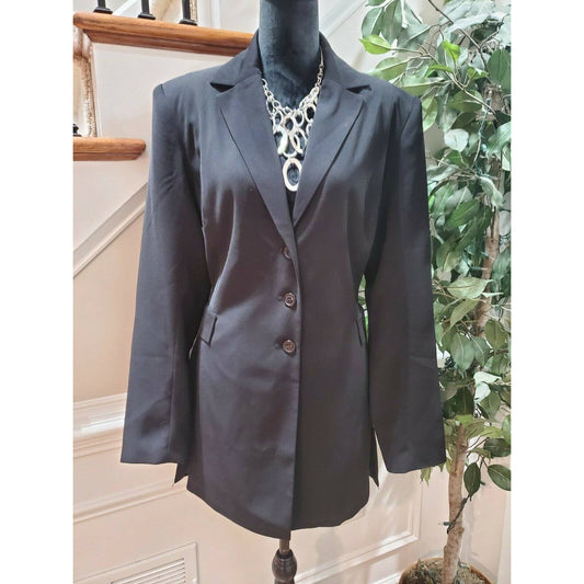 Boutique Europa Women Black Polyester Long Sleeve Single Breasted Blazer Size 16