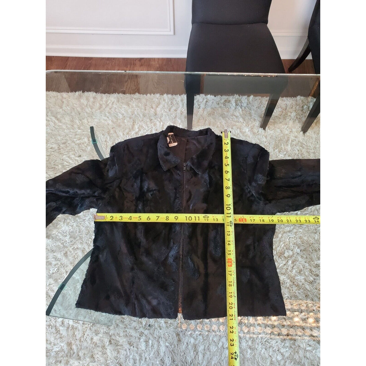 Monika Turtle Studio Black Faux Fur Long Sleeve Casual Front Zip Jacket Large