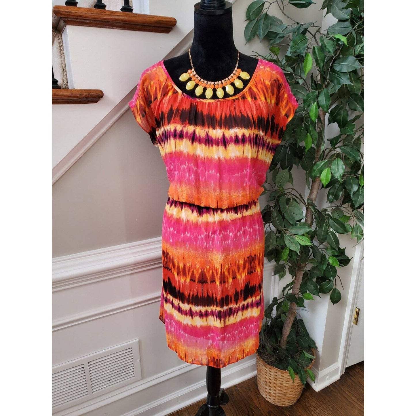 AGB Women Multicolor Polyester Round Neck Sleeveless Knee Length Dress Size 12