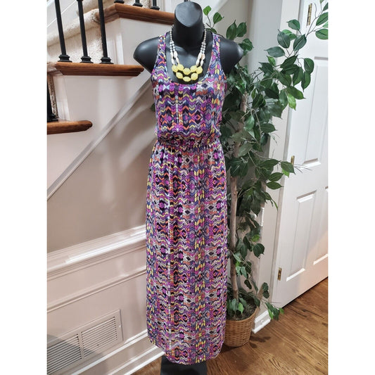 Alya Women's Multicolor Polyester Scoop Neck Sleeveless Long Maxi Dress Size M
