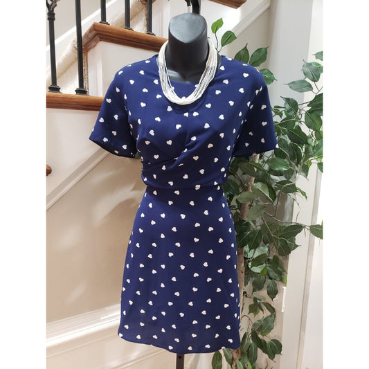 ASOS Womens Blue Heart Print Short Sleeve Round Neck Knee Length Dress Size 10