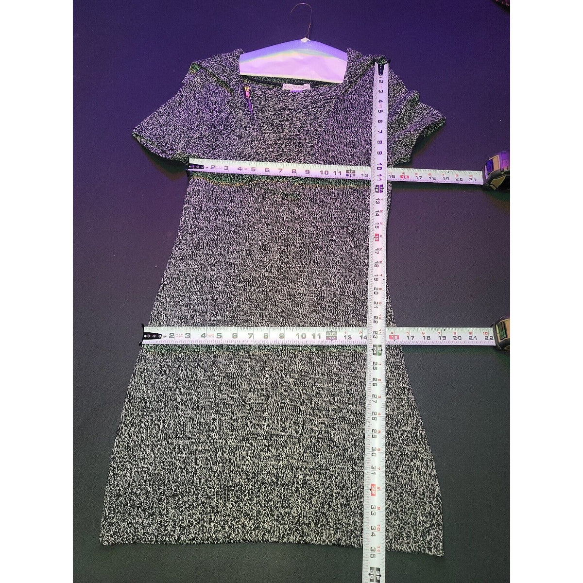 Wishes Women's Gray Acrylic Cowl Neck Short Sleeve Knee Length Dress Size Small