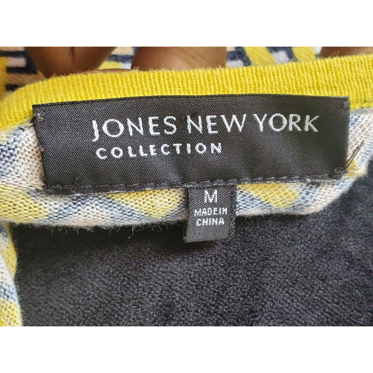 Jones New York Yellow & Black Abstract Cotton Round Neck Sleeveless Sweater M