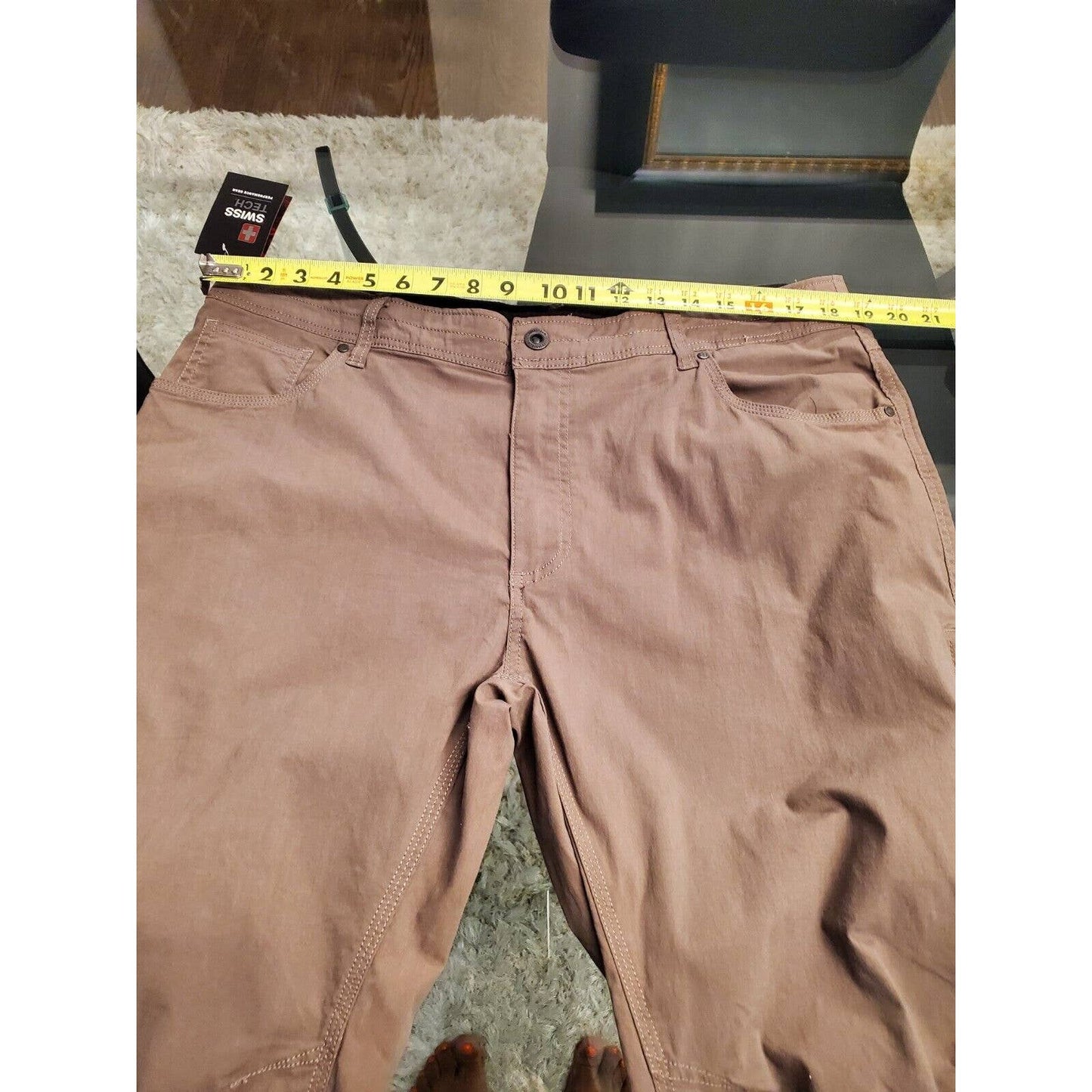 Swisstech Men's Solid Brown Cotton High Rise Straight Fit Casual Pants 36/30