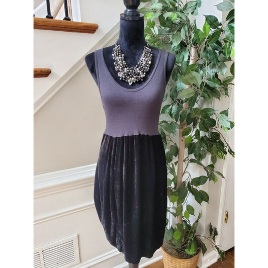 Clu Women's Gray & Black Hemp Scoop Neck Sleeveless Casual Knee Length Dress XS