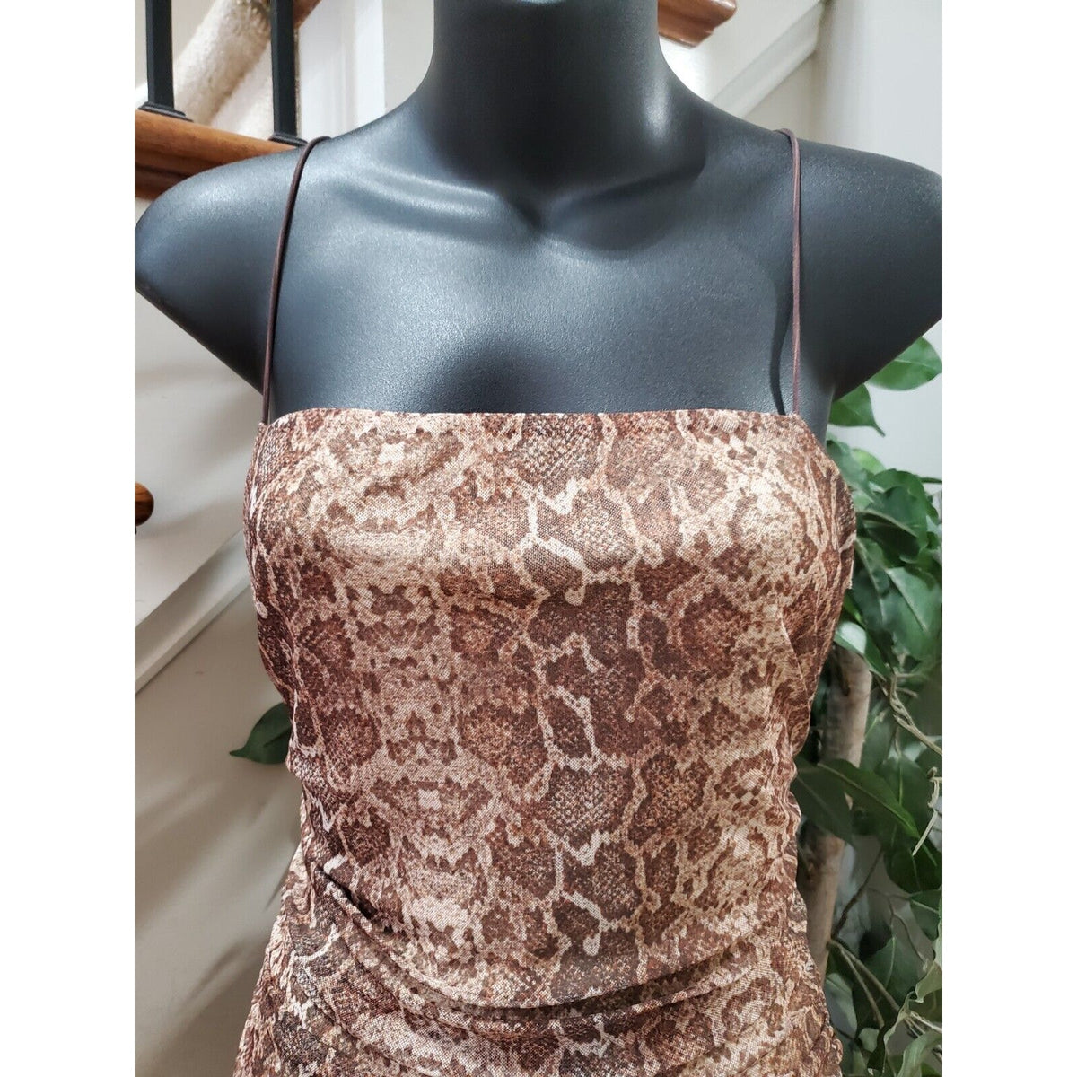 Fashion Nova Brown Snake Print Polyester Square Neck Sleeveless Maxi Dress 1X