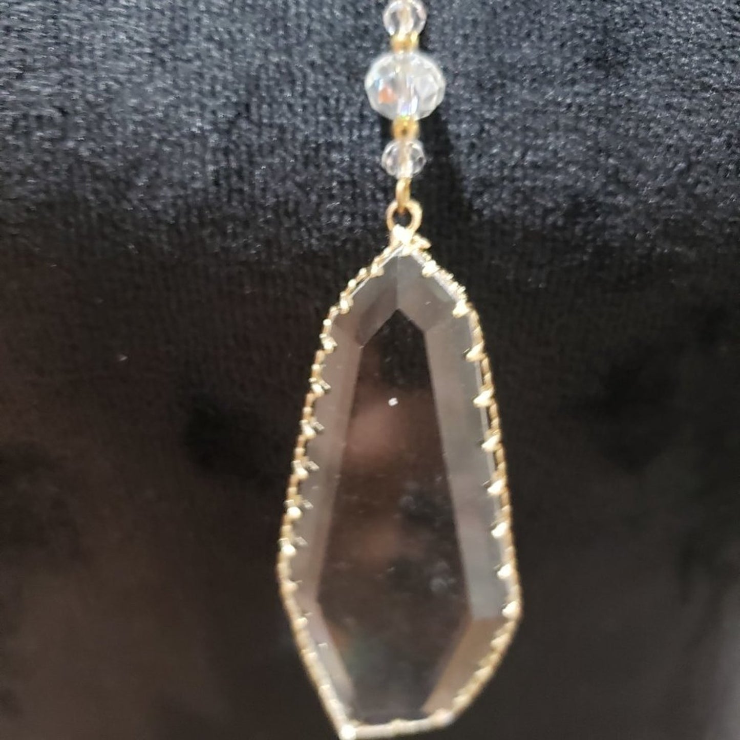 Womens Long Necklace with Teardrop Crystal and Glass Beads with Gold Chain