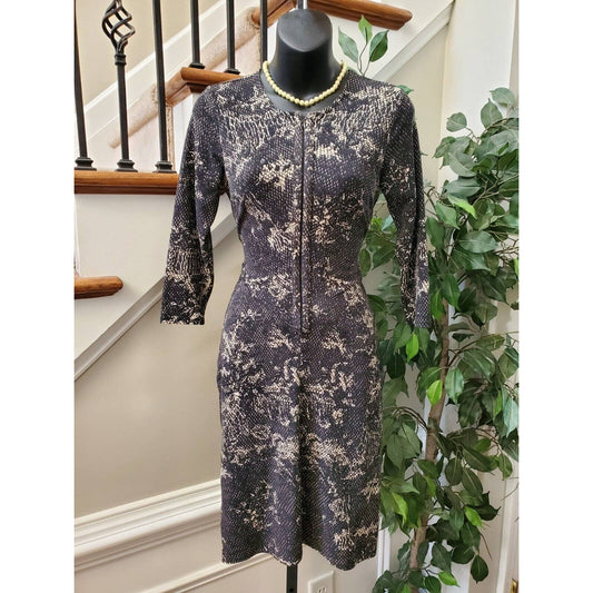 Ann Taylor Women's Black Rayon Round Neck Long Sleeve Knee Length Dress Size 4P