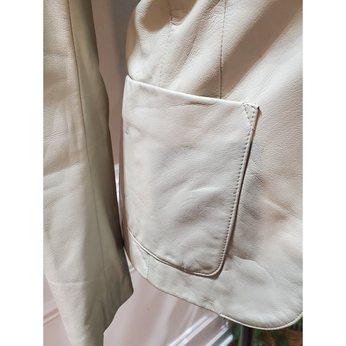 VTG First Avenue Beige Single Breasted One Button Leather Blazer Jacket Medium