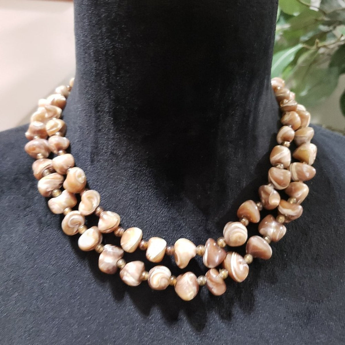 Womens Fashion Natural Stones Beaded Double Strand Choker Necklace