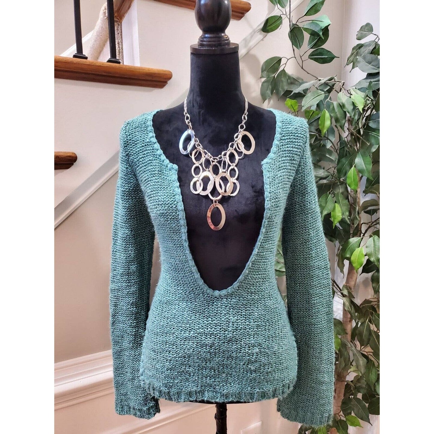 American Rag Women's Blue Acrylic Scoop Neck Long Sleeve Knit Sweater XS