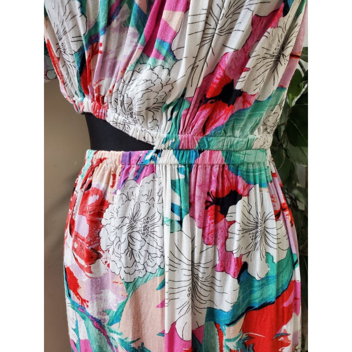 America & Beyond Women Floral Viscose One Shoulder Off Casual Long Maxi Dress M