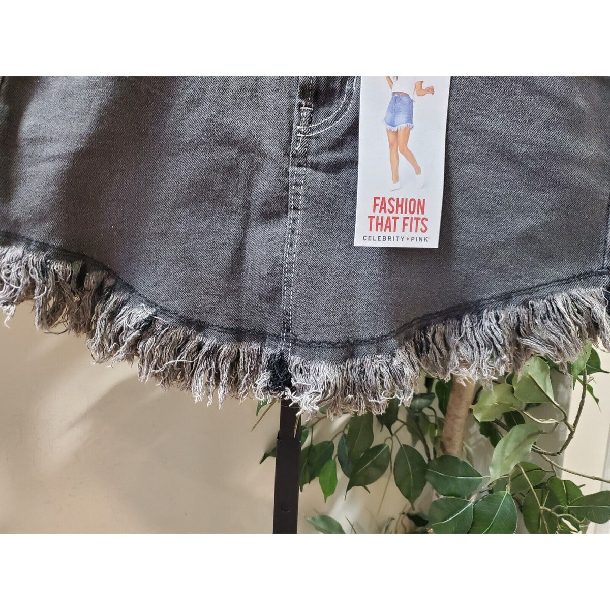Celebrity Pink Women's Black Denim Cotton Festival Fringe Mini Skirt Size 5/27