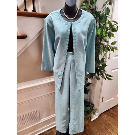 Alfred Dunner Women's Blue Polyester Long Sleeve Jacket & Pant 2 Pc's Suit 22W