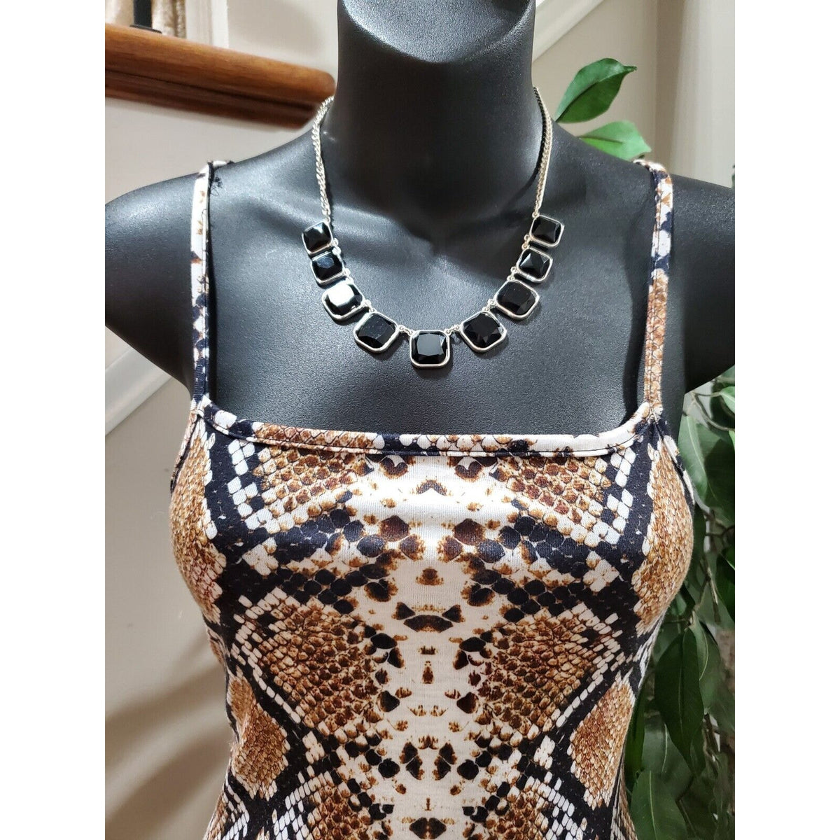 Pretty Little Thing Beige Snake Skin Square Neck Sleeveless Strappy Midi Dress 4