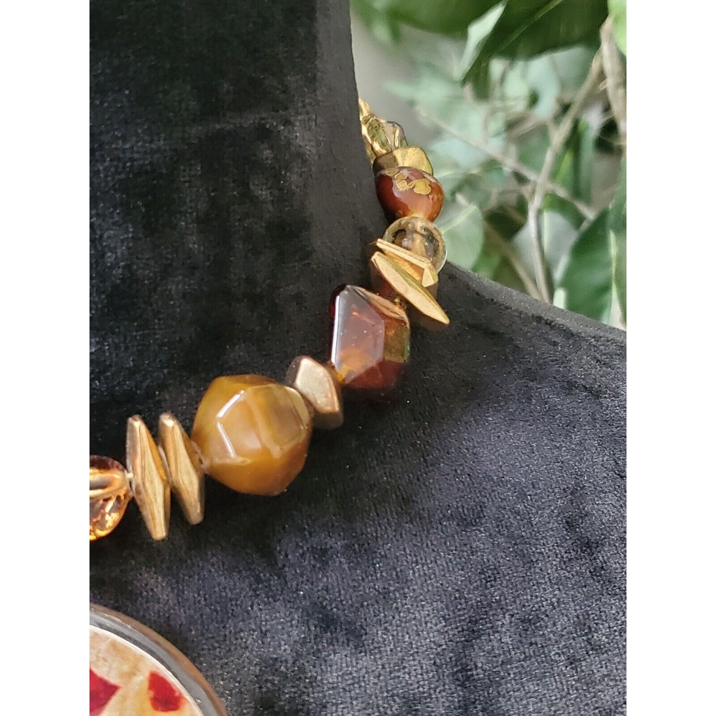 Faux Tortoise Choker, Gold and Red Statement Necklace, Animal Print Necklace