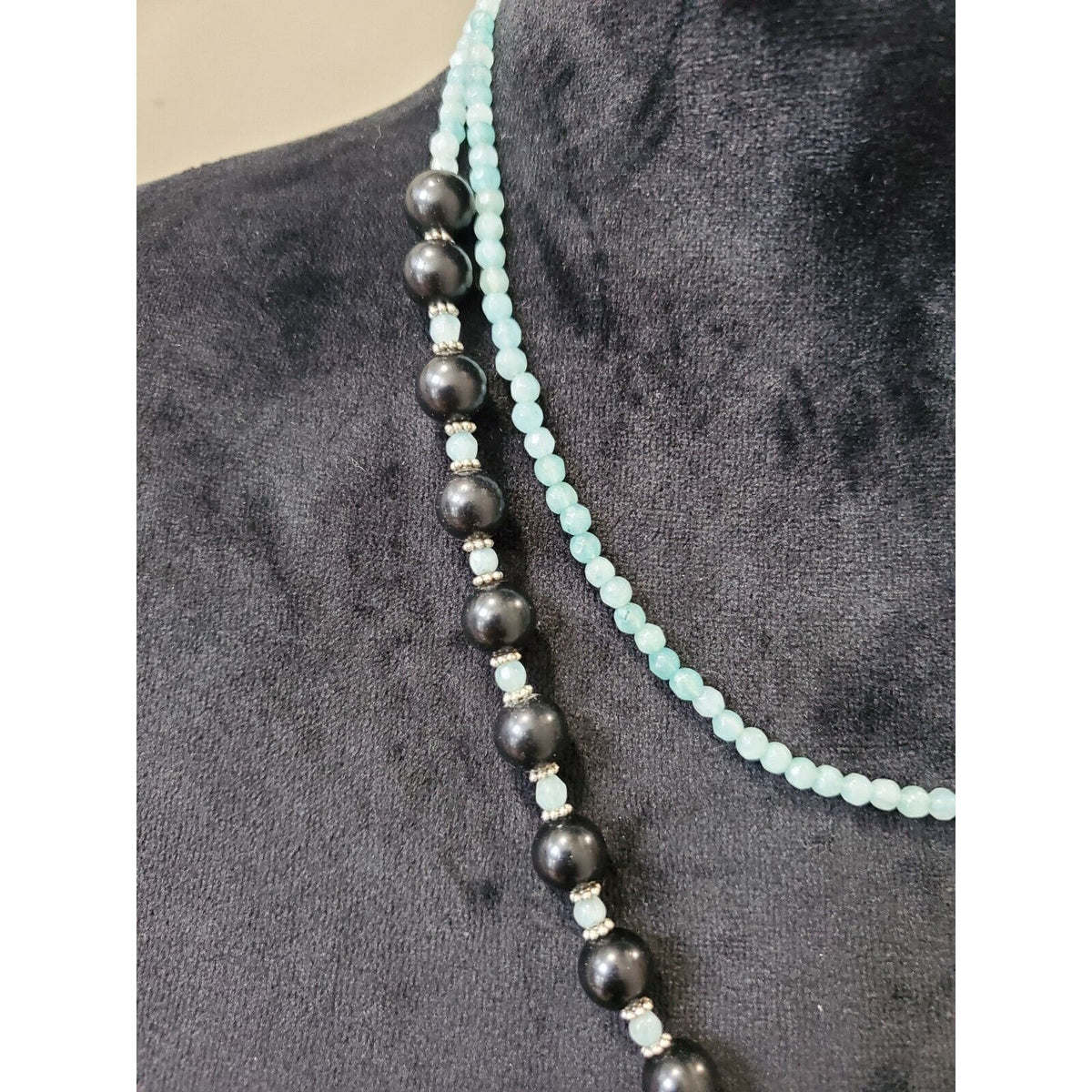 Women's Blue & Black Bubble Beaded Fashion Jewelry Double Necklace