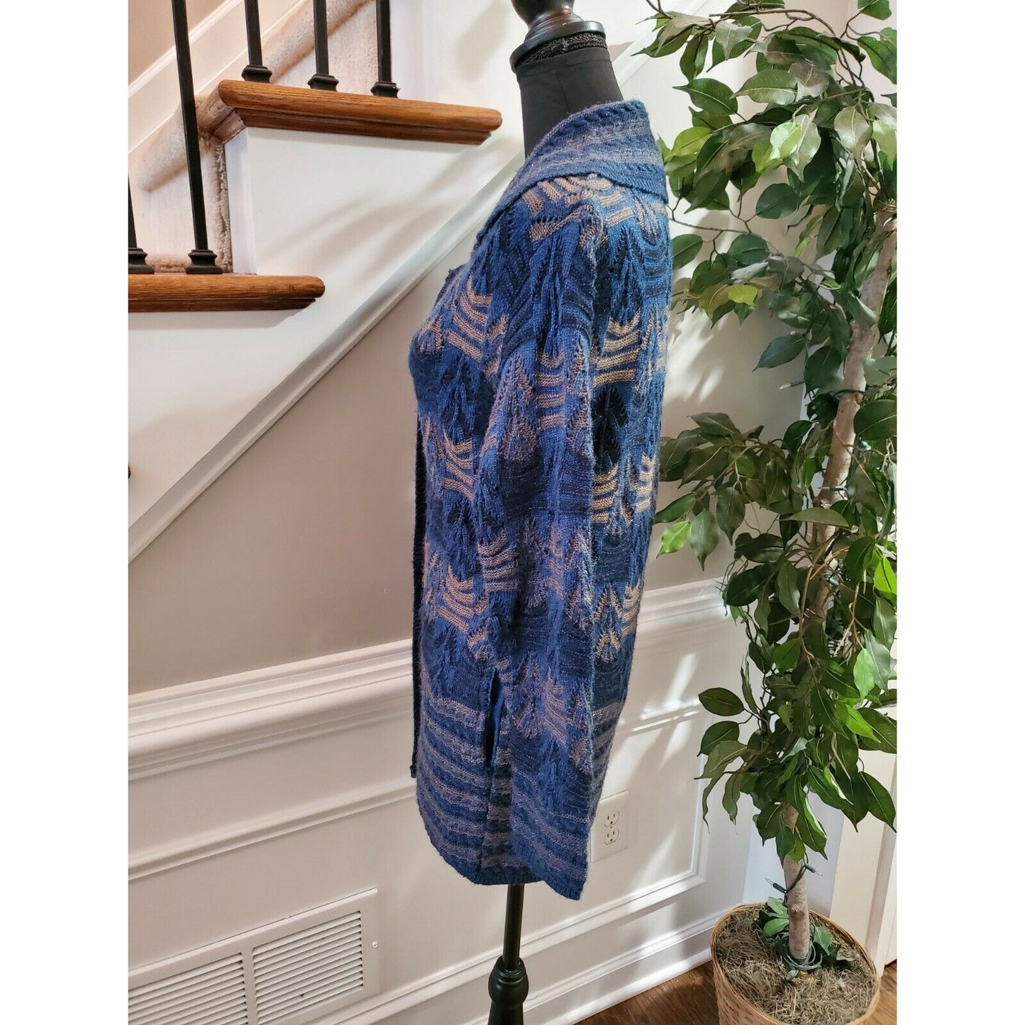 Vintage Top Girl Multicolor Blue Cotton Long Sleeve Button Casual Sweaters M
