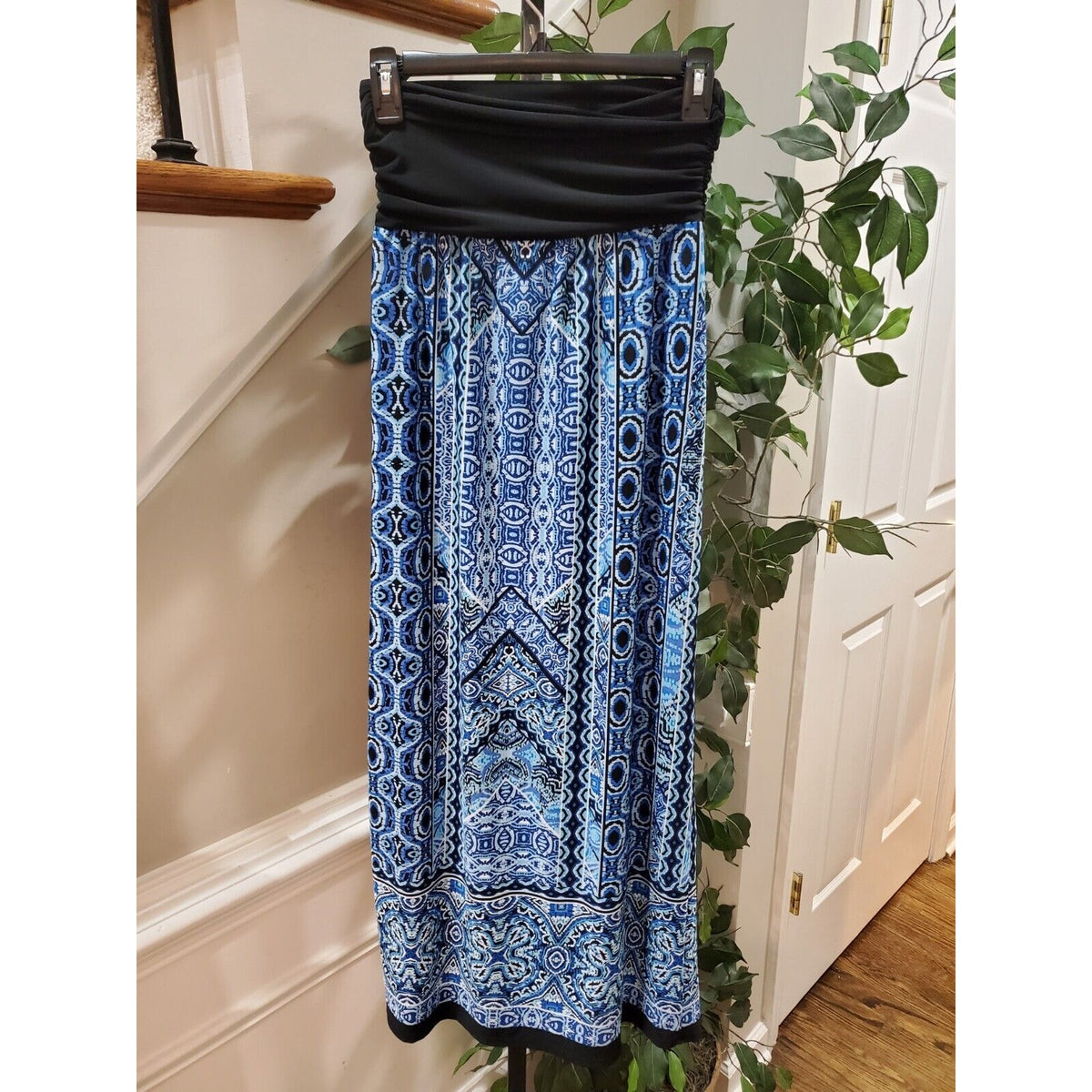 Apt.9 Womens Blue & Black Polyester Elastic Waist Band Casual Long Skirt Size S