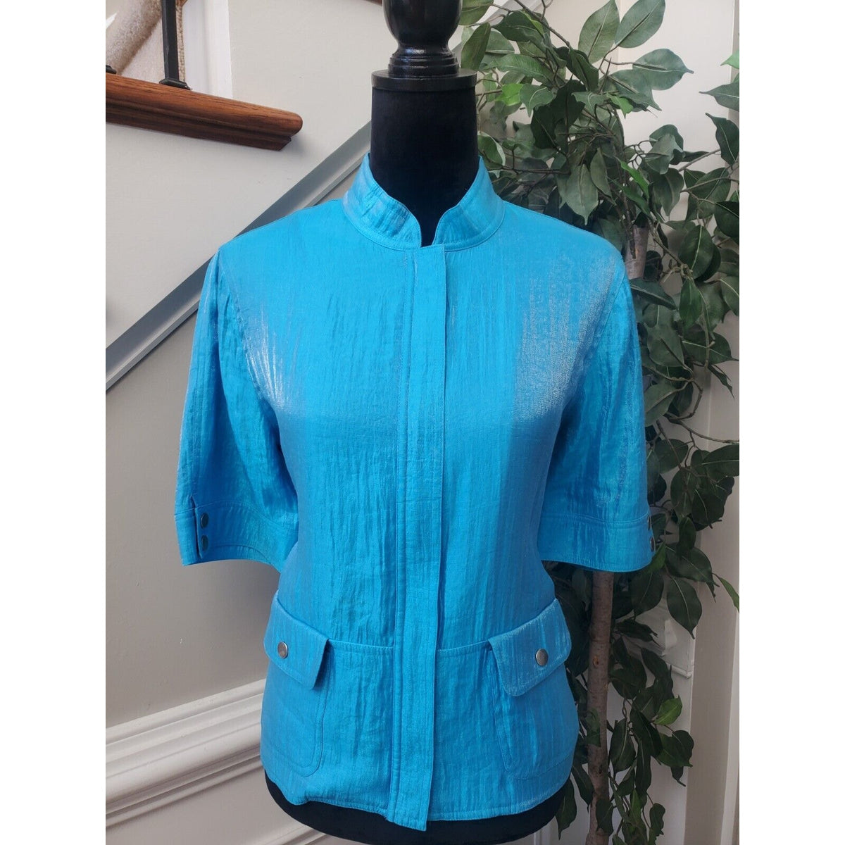 Ruby Rd. Women's Blue Solid Rayon 3/4 Sleeve Full Zipper Blazer Jacket Size 10