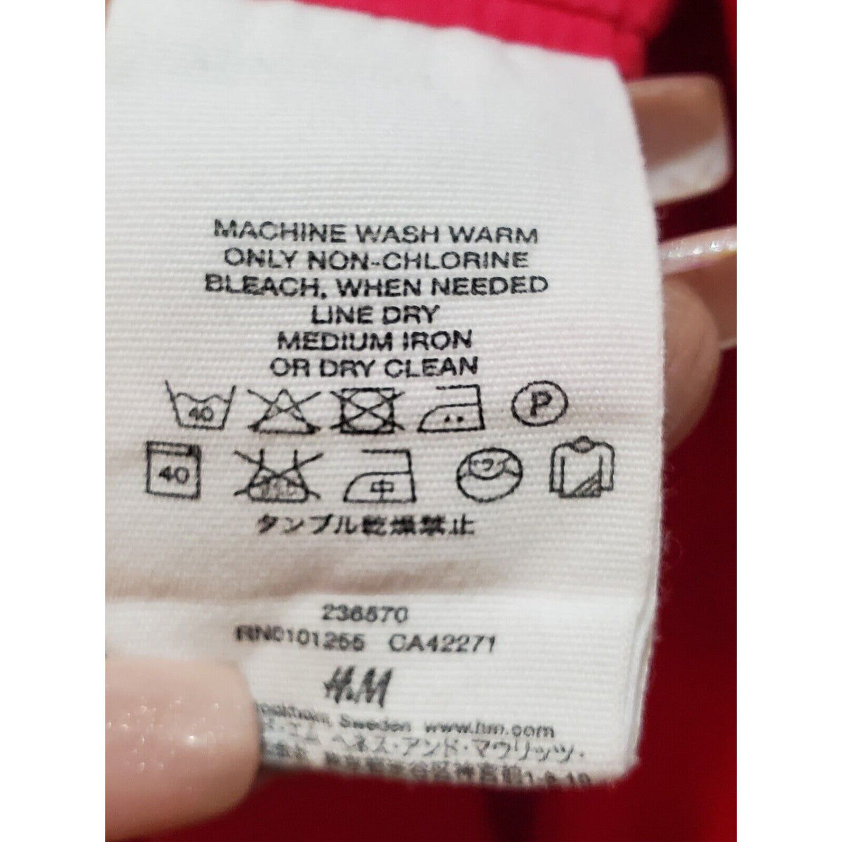 H&M Women's Pink & Red Solid 100% Cotton A-Line Casual Knee Length Skirt Size 6