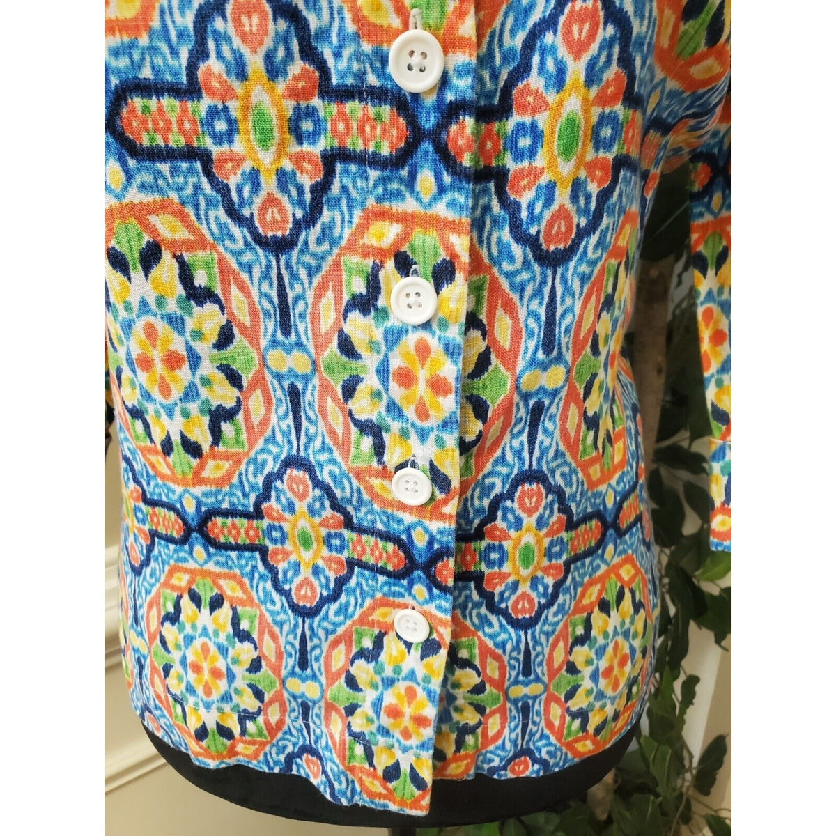 Jones New York Sport Women's Multicolor Linen 3/4 Sleeve Button Down Jacket PS