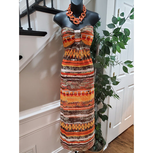 Chesley Womens Multicolor Polyester Off The Shoulder Long Maxi Dress Size Large