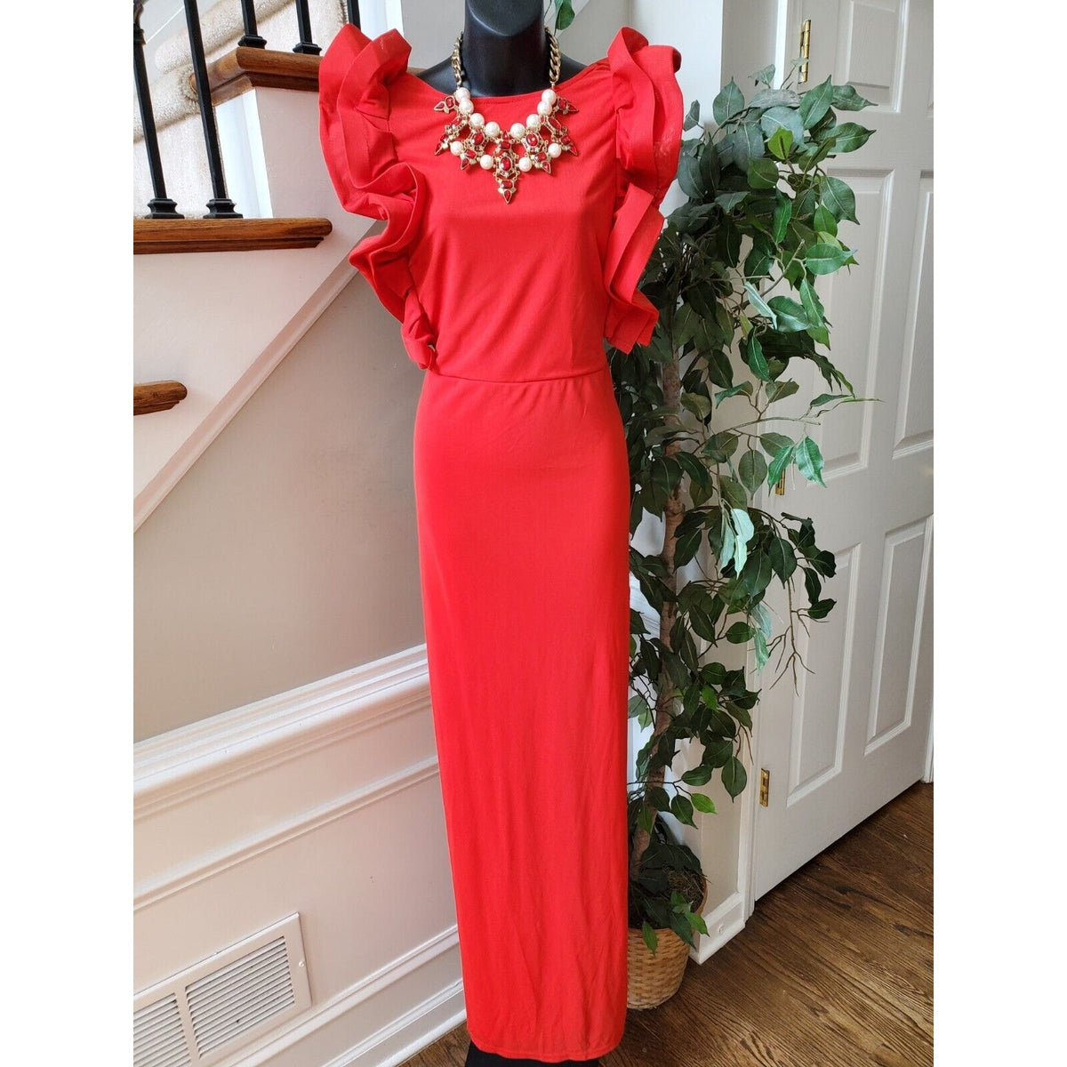 Fashion Nova Always A Good Time Ruffle Polyester Sleeveless Maxi Long Dress 1X
