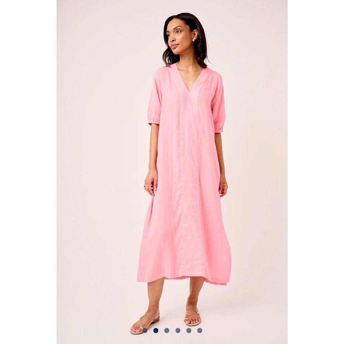 Lake Womens Pink 100% Cotton V Neck Casual Short Sleeve Long Maxi Dress Size XS