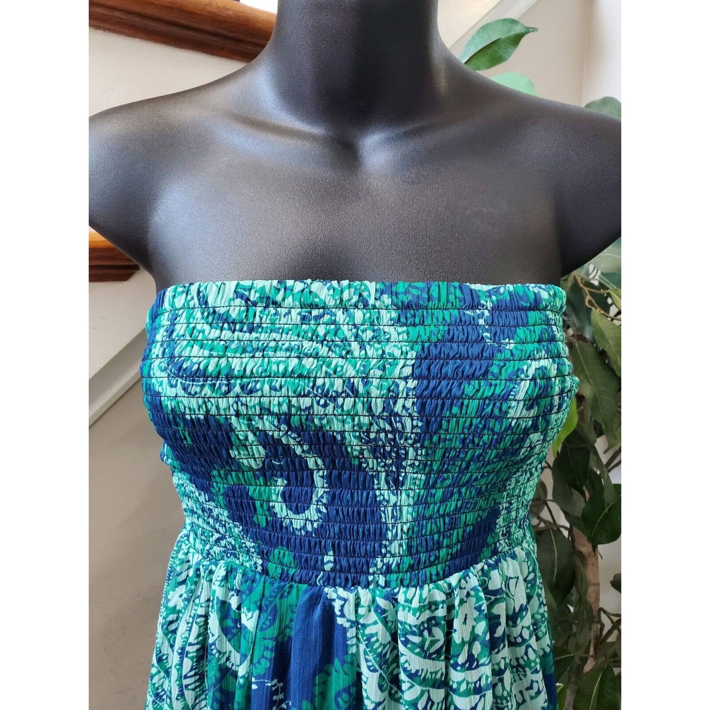 Old Navy Women's Blue & Green Polyester Off The Shoulder Long Maxi Dress Size S
