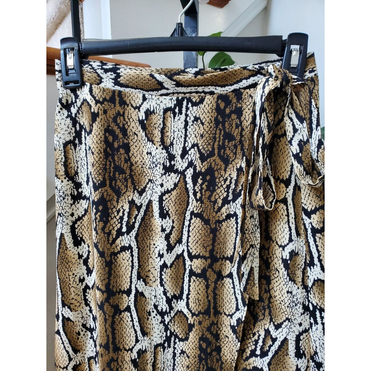 Como Vintage Brown Snakeskin Print Polyester A-Line Drawstring Long Skirt Size S